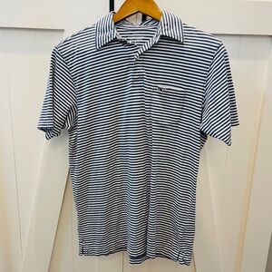 Vineyard Vines Shirt Mens Whale Golf Polo Blue White Stripe Short Sleeve, XL